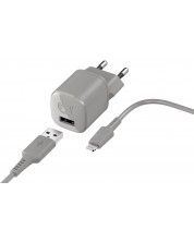 Зарядно устройство Fresh N Rebel - Mini, USB-A, кабел Lightning, светлосиво -1