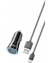 Зарядно за кола Ploos - 6540, 12V, USB-A, кабел Micro USB, 18W, черно