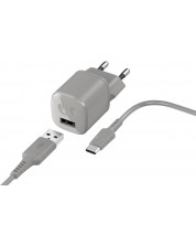 Зарядно устройство Fresh N Rebel - Mini, USB-A, кабел USB-C, светлосиво -1
