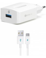 Зарядно устройство ttec - SpeedCharger QC 3.0, кабел USB-C, бяло