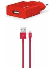 Зарядно устройство ttec - SmartCharger, USB-A, кабел Lightning, червено