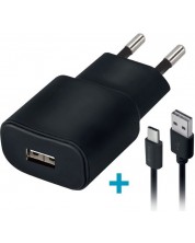 Зарядно устройство Forever - TC-01, USB-A, кабел USB-C, 2A, черно -1