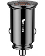 Зарядно за кола Baseus - Circular Plastic PPS, USB-A/C, 30W, черно -1