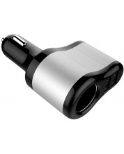 Зарядно за кола Diva - CH21C, USB-A, запалка, сребристо/черно -1