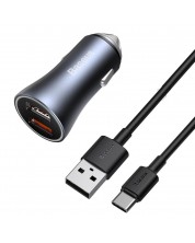 Зарядно за кола Baseus - Golden Contactor Pro, USB-A, 40W, сиво -1
