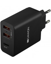 Зарядно устройство Canyon - H-08, USB-A/C, 30W, черно -1