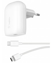 Зарядно устройство Belkin - BoostCharger, USB-C, кабел USB-C, 30W, бяло -1