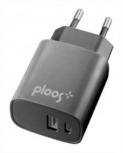 Зарядно устройство Ploos - Dual, PD, USB-A/C, 20W, черно -1