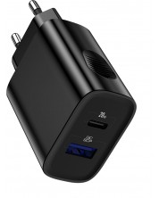 Зарядно устройство Xmart - QC3.0, USB-A/C, 20W, черно -1