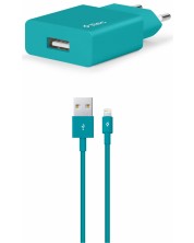 Зарядно устройство ttec - SmartCharger, USB-A, кабел Lightning, Turquoise
