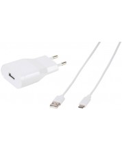 Зарядно устройство Vivanco - 60029, USB-A, кабел USB-C, 12W, бяло -1