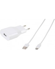Зарядно устройство Vivanco - 60018, USB-A, кабел Lightning, 12W, бяло -1