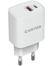 Зарядно устройство Canyon - H-20-04, USB-A/C, 20W, бяло -1
