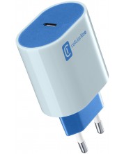 Зарядно устройство Cellularline - Style Color PD, USB-C, 20W, синьо -1