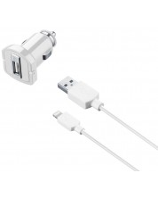 Зарядно за кола Cellularline - 6037, USB-A, кабел Lightning, 5W, бяло