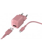 Зарядно устройство Fresh N Rebel - Mini, USB-A, кабел Lightning, розово