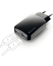Зарядно устройство Cellularline - Dual, USB-A, 15W, черно -1