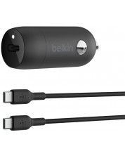 Зарядно за кола Belkin - CCA004, USB-C, 30W, кабел USB-C, черно