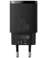 Зарядно устройство Baseus - Compact QC, USB-A/C, 20W, черно -1