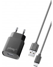 Зарядно устройство Ploos - 6551, 2A, кабел USB-C, черно