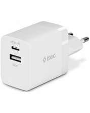 Зарядно устройство ttec - SmartCharger Duo PD, USB-A/C, 45W, бяло -1
