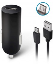 Зарядно за кола Forever - M-02, USB-A, кабел Micro USB, черно
