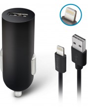 Зарядно за кола Forever - M-02, USB-A, кабел Lightning, черно