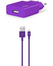 Зарядно устройство ttec - SmartCharger, USB-A, кабел Lightning, лилаво