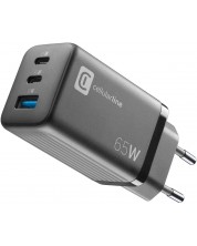Зарядно устройство Cellularline - Multipower GaN, USB-A/C, 65W, черно