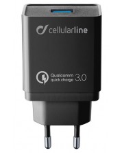 Зарядно устройство Cellularline - Quick Charge, USB-A, 18W, черно -1