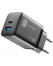 Зарядно устройство Cellularline - Multipower PD GaN, USB-A/C, 45W, черно