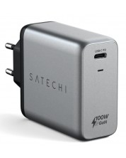 Зарядно устройство Satechi - Gallium Nitride, USB-C, 100W, сиво -1