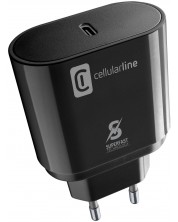 Зарядно устройство Cellularline - Super Fast PD, USB-C, 25W, черно -1