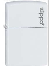 Запалка Zippo - бяла, матирана, гравирано лого -1