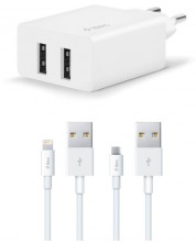 Зарядно устройство ttec - SmartCharger Duo, кабели Lightning и Micro USB, бяло -1