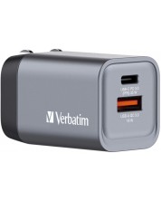 Зарядно устройство Verbatim - GNC-35 GaN 2 Port, USB-A/C, 35W, сиво