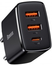 Зарядно устройство Baseus - Compact, USB-A/C, 30W, черно -1