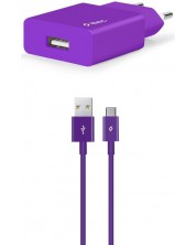 Зарядно устройство ttec - SmartCharger, USB-A, кабел USB-C, лилаво