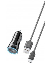 Зарядно за кола Ploos - 6538, 12V, USB-A,кабел USB-C, 18W, черно