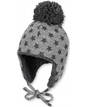 Зимна шапка ушанка Sterntaler - 55 cm, 4-7 години, сива на звезди -1