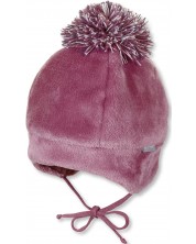 Зимна бебешка шапка с пискюл - Sterntaler, 45 cm, 6-9 месеца, тъмнорозова -1