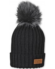Зимна шапка с помпон Sterntaler - 57 cm, над 8 години, черна -1