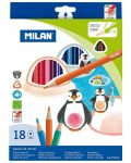 Комплект цветни моливи Milan - Триъгълни, 18 цвята - 1t