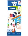 Комплект цветни молива Milan - Триъгълни, 12 цвята - 1t