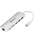 USB хъб Sandberg - 136-18, 5 порта, сив - 1t