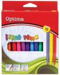Цветни флумастери Optima - 12 цвята - 1t