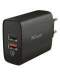 Зарядно устройство Trust - Qmax Ultra-Fast Dual, USB-A, 30W, черно - 1t
