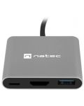 Адаптер Natec - Fowler Mini, USB-C/USB 3.0, HDMI, USB-C, сив - 5t