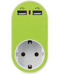 Адаптер EUROLAMP SA - 10338, 1 гнездo, 2x USB-A, зелен - 1t