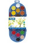 Акварелни бои Milan - Ф30 mm, 22 цвята + четка - 1t